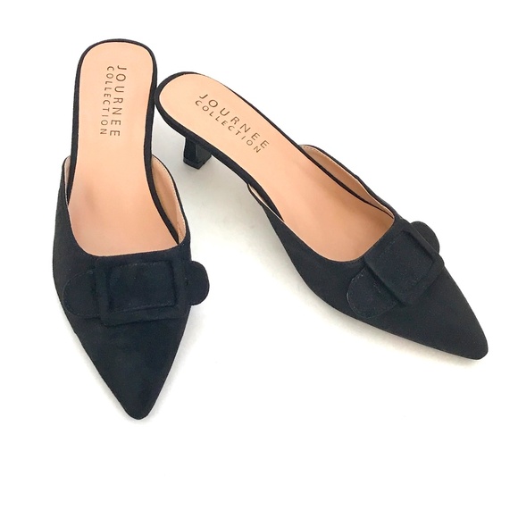 JOURNEE Vianna Kitten Heel Mule Black Faux Suede Pointed Toe Women’s Size 8.5 W - Picture 1 of 16
